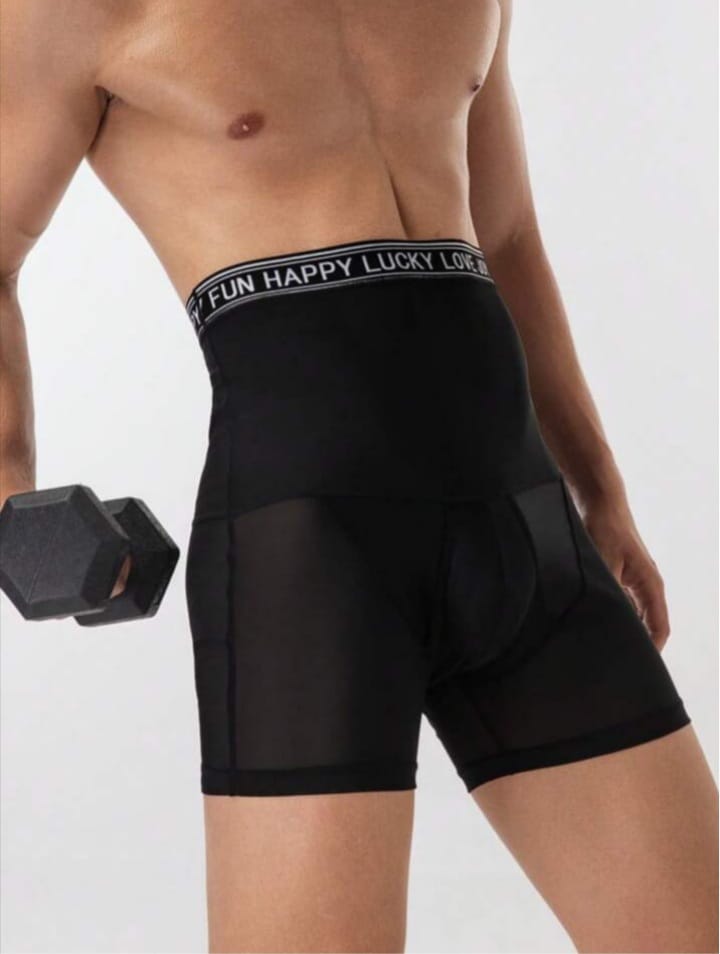 Men's Letter Tape Contrast Mesh Breathable Shaping Bottom Shapewear